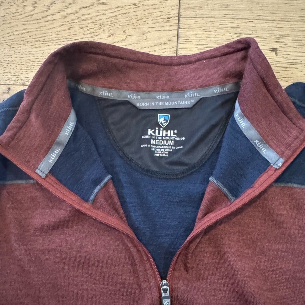 Kuhl Akkomplice 1/4 Zip Pullover‎ Medium Navy Burgundy Colorblock 3112 (1015)